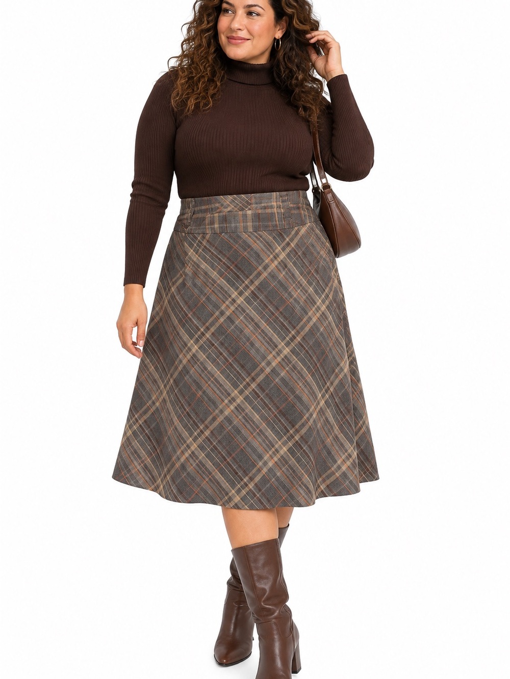 East 5th Women’s Size 16 Plaid A-Line Midi Skirt Brown Gray Orange Bias Cut Y2K